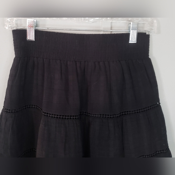 Loft Outlet Black Eyelet A-Line Tassel Hem Smock Waist Skirt - Picture 5 of 8